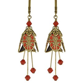 NoMonet Hand Painted Flower Fairy Earrings - Renaissance in Gold and Red