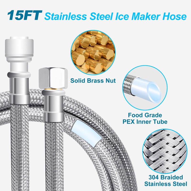 RO to Refrigerator Water Line Kit - 15FT Stainless Flexible