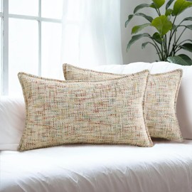 HAUSSY Pack of 2 Chenille Tweed Throw Pillow Covers 12x20 Inch, Colorful