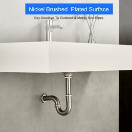MENATT Bathroom Basin Sink U Shape Stopper Complete Set, Adjustable Height 1-1/4 Bottle Trap Basin Sink Waste Drain P Trap Set with Overflow, Brushed Nickel
