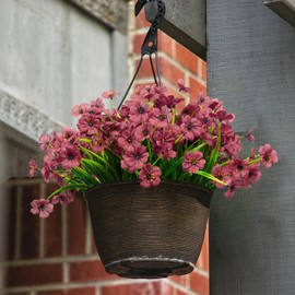 LikSoor 21 Bundles Artificial Outdoor UV Resistant Flowers No Fade Fake Outside Flowers Plastic Greenery Faux Shrubs Garden Porch Window Box Home Decoration (Wine Red)