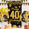 QIFU 40th Birthday Decoration Set - Black and Gold Balloons,
