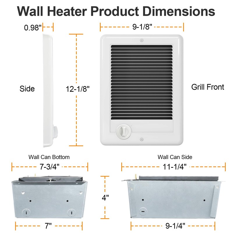 CSC151TW Electric Wall Heater Complete Unit With Thermostat, 120 Volt