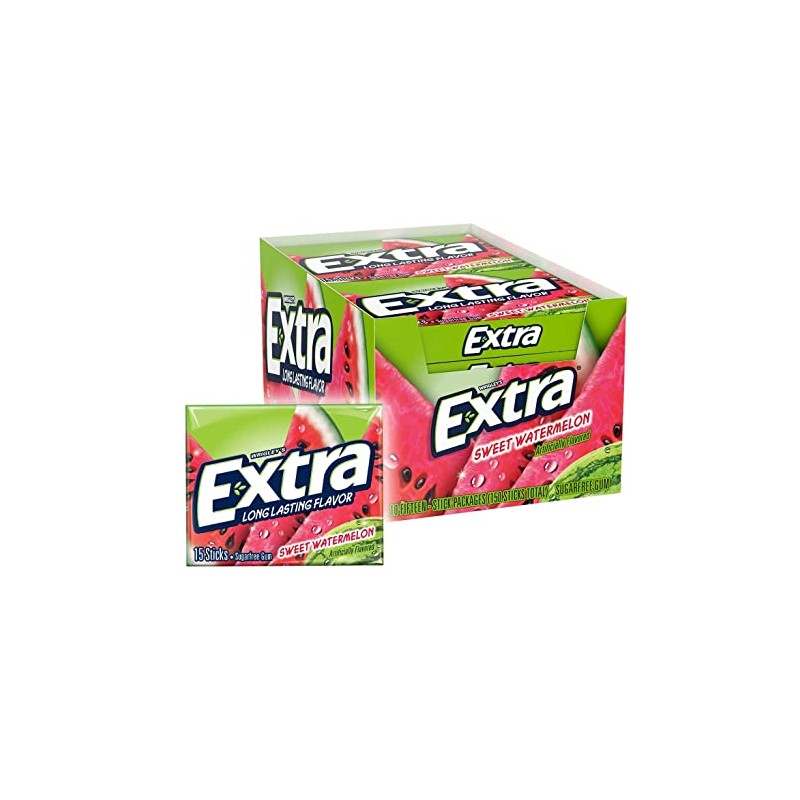 EXTRA Sweet Watermelon Sugarfree Gum, 15 Pieces (Pack of 10)