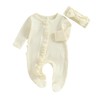SAYOO Newborn Baby Girls Boys Footed One-Piece Romper Waffle Knit Zipper Jumpsuit with Mitten Cuffs Fall Coming Home Outfit (A Creamy, Newborn)