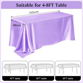 4 Packs Satin Rectangle Tablecloth 58 x 102 Inch, Stain and Wrinkle Resistant Washable Table Cover Smooth Fabric Bright Silk Tablecloth for Dining Table, Wedding Banquet Party Events (Purple)