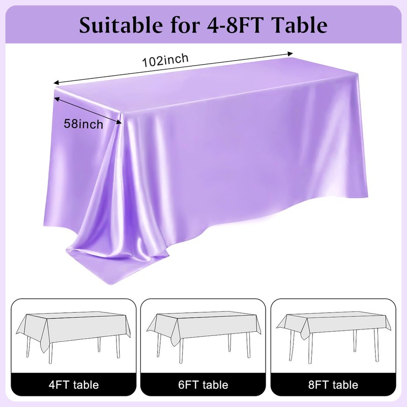 4 Packs Satin Rectangle Tablecloth 58 x 102 Inch, Stain