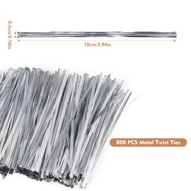 800 PCS Metal Twist Ties, 10CM Reusable Bag Ties, for Baking, Parties, and Candy Party Gift Bag Supplies (Silver)