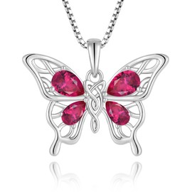 Vemhel Butterfly Necklace 925 Sterling Silver Celtic Knot Pendant Teardrop Created Ruby Twisted Jewelry for Women