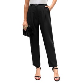 GRACE KARIN Women Casual Work Pants with Pockets Elastic Waist Pants Black M