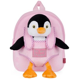 PERLETTI Cuddly Toy Backpack for Children with Plush Toy - Plush Toy Soft Fluffy and Nursery School Bag with Bag for Plush Animal - 3 4 5 Years Baby Children's Bag 27 x 21 x 9 cm, penguin, Rucksack