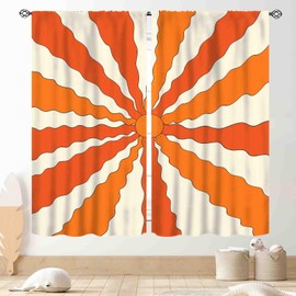 TKUYO - Cortinas naranjas de los años 70, bohemias, abstractas, de mediados de siglo, sol, estilo hippie, retro, atardecer, amanecer, clásico, brillantes, para recámara, sala de estar, cocina, baño, 2