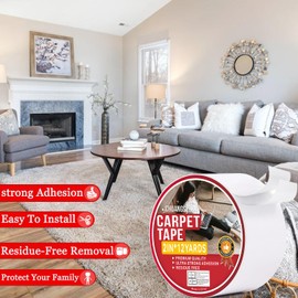 CHUANGSEED Carpet Tape Double Sided,White Rug Tape for Tile Area Rugs Hardwood Floors,Strong Sticky Tape,Removable,No Residue 2inchesx12yards