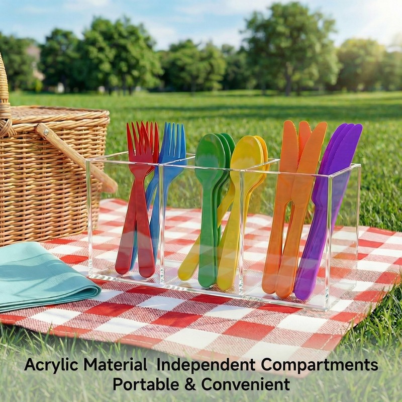 Daxilonyz 3 Section Acrylic Cutlery Organizer for Countertop, Modern Flatware