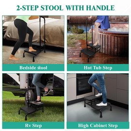 Gyykzz 2 Step Stool with Handle for Elderly, Heavy Duty Medical Step Stool with Adjustable Handrail and Non-Slid Platform for Adults, Seniors and Handicap, Bed Steps for High Beds Holds up to 400LBS