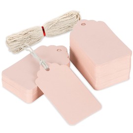Whaline 200Pcs Peach Pink Gift Tags Pink Paper Tags Blank Hanging Labels with Hemp Rope for Wedding Baby Shower Birthday Party Gift DIY Crafts Supplies
