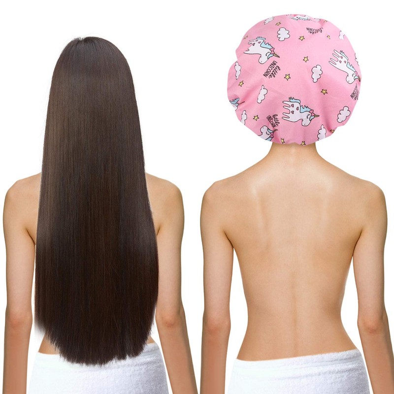 Gorros de ducha de unicornio para cabello largo y grueso,