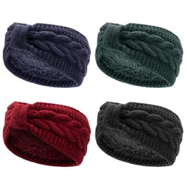 DRESHOW Women's Warm Knitted Headband Winter Ear Warmers Crochet Head Wrap Thick Fleece Lining Hair Bands