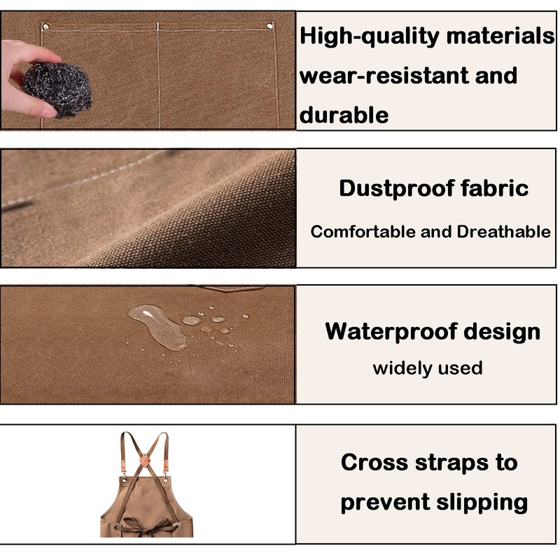 Chef Apron for women men,Adjustable Canvas Apron with Large Pockets,Crossback,Waterproof