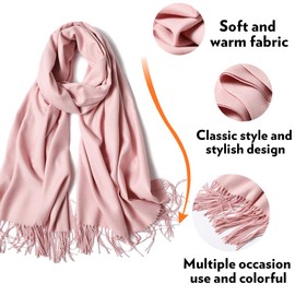 MaaMgic Women's Warm Autumn Scarf, Plain Cotton Scarf With Tassels/Fringes, 40+ Colours, Plain and Checked Pashmina, XL Scarf, Stole, Multifunctional - Pink, size: 200*70cm