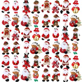Jerify 48 Pcs Christmas Tree Plush Ornaments Santa Snowman Bear Xmas Decorations Traditional Christmas Tree Pendant Rustic Doll Ornaments Tree for Holiday Party Supplies (Cute)