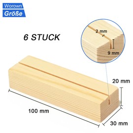 Worown Pack of 6 (10 x 3 x 2 cm) Black Wooden Card Holder, Wooden Stand, Photo Holder for Home, Coffee Bar, Shop, Wedding and Postcard Decoration