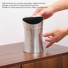 Stainless Steel Desk Trash Can, Swing Lid Mini Desk Garbage Can Bathroom Trash Can Table Top Trash Can Small Waste Basket Mini Dumpster for Office, Home, Car