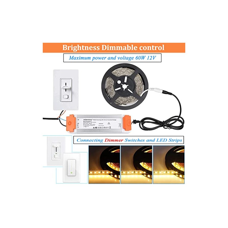 LEDMO Dimmable LED Driver 12V DC 60W Triac Dimmable Transformer