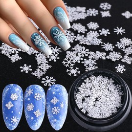 100Pcs Snowflake Christmas Nail Glitter Sequins, 3D White Snow Sparkly Flakes Nail Design Winter DIY Nail Decals Snowflakes Sequins for Nails Art Accessories Xmas Nail Supplies Manicure Decoration