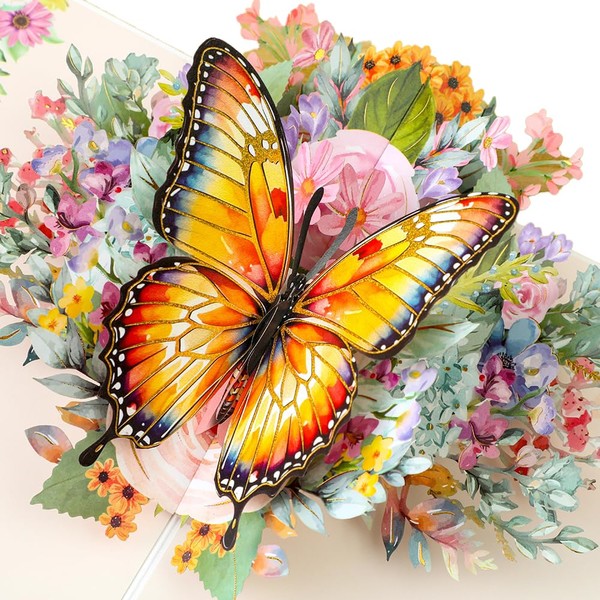 LoveEcho Birthday Card, Sunset Glow Butterfly Pop-Up Card with Gold-Embossed