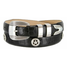 Silver Star Italian Calfskin Genuine Leather Dress Belt 1-1/8"(30mm) taper down to 1"(25mm) wide (Alligator Black, 34)