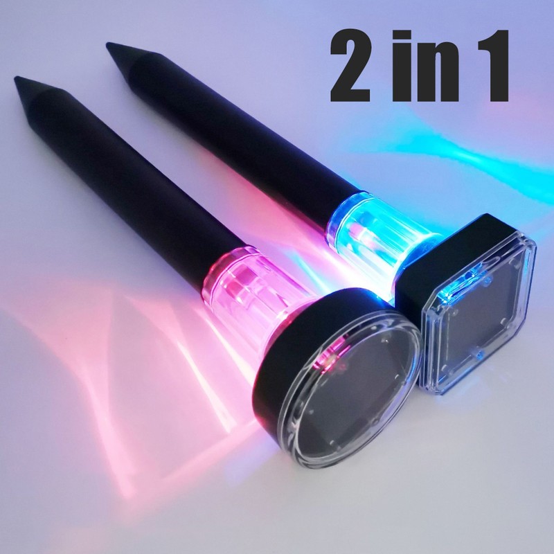 2Pcs 2 in 1 LED Solar Mole Repellent Ultrasonic Outdoor