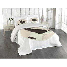 Ambesonne Boston Terrier Coverlet, Soft Color Geometric Design of a Puppy Circular Framed Form, 3 Piece Decorative Quilted Bedspread Set with 2 Pillow Shams, King Size, Brown Blush