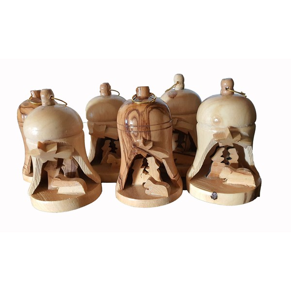 Bethlehem Gifts TM Olive Wood Nativity Small Christmas Tree Bell