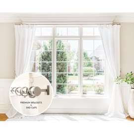 BlastHome® Non-Adjustable Luxury Curtain Rods for Windows, 1 ¼” Rod Set, 7 foot Fixed Length (Two Rods Connect for a Seamless Look), Brushed Nickel