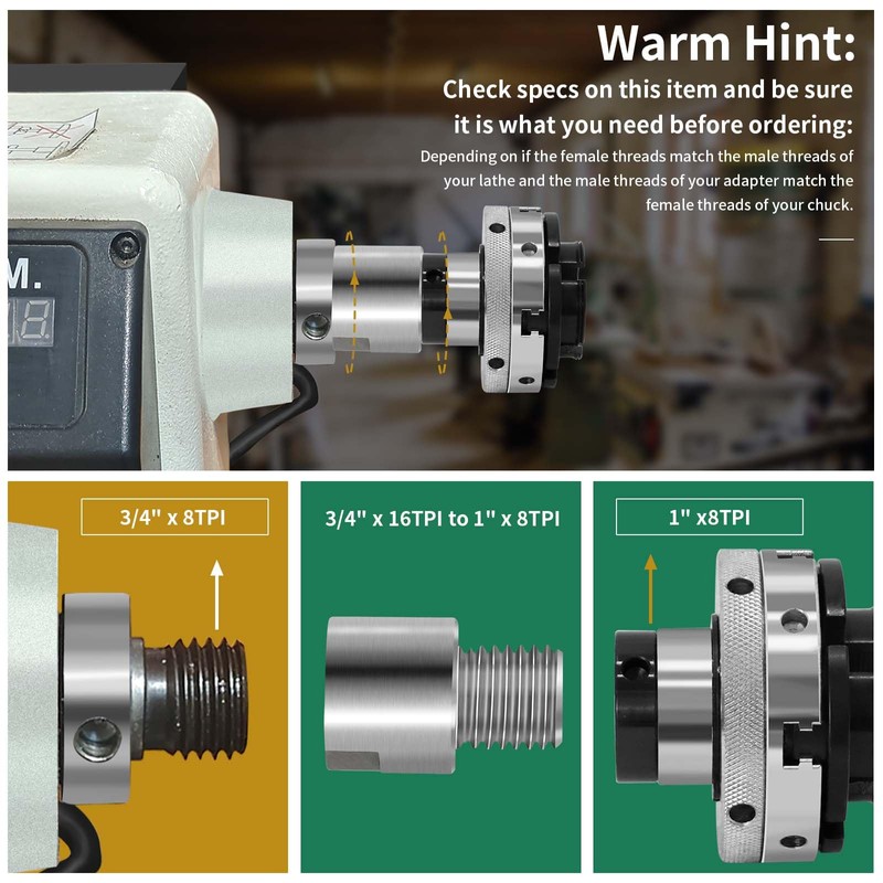 HAowosi Lathe Headstock Spindle Adapter,Converts FT 3/4" x 16 to