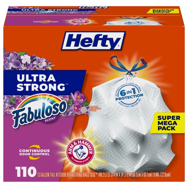 Hefty Ultra Strong Tall Kitchen Trash Bags, Fabuloso Scent, 13 Gallon, 110 Count