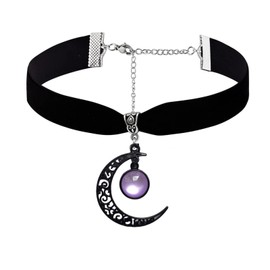 GYRMMUE Gothic Velvet Moon Necklace,Vintage Crystal Cameo Choker Punk Style Moon Pendant Necklace Black Crescent Necklaces Dark Goth Witch Costume Jewelry for Women (Purple)