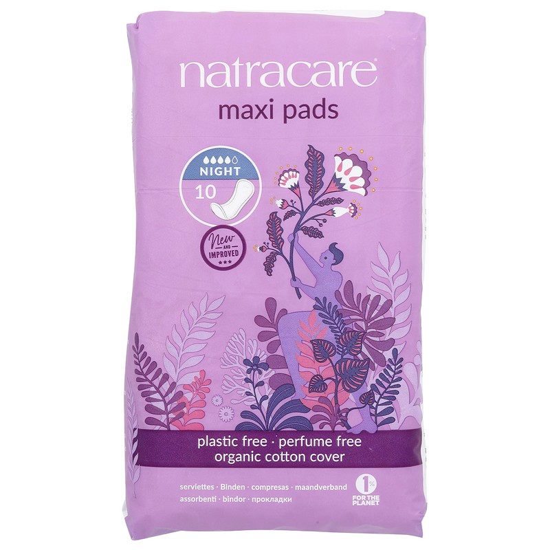 Natracare Natural Feminine Night Time Maxi Pads, Extra Long, 10