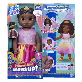 Baby Alive Princess Ellie Grows Up! Black Hair Doll for 3 Year Old Girls and Boys and Up, 18-Inch