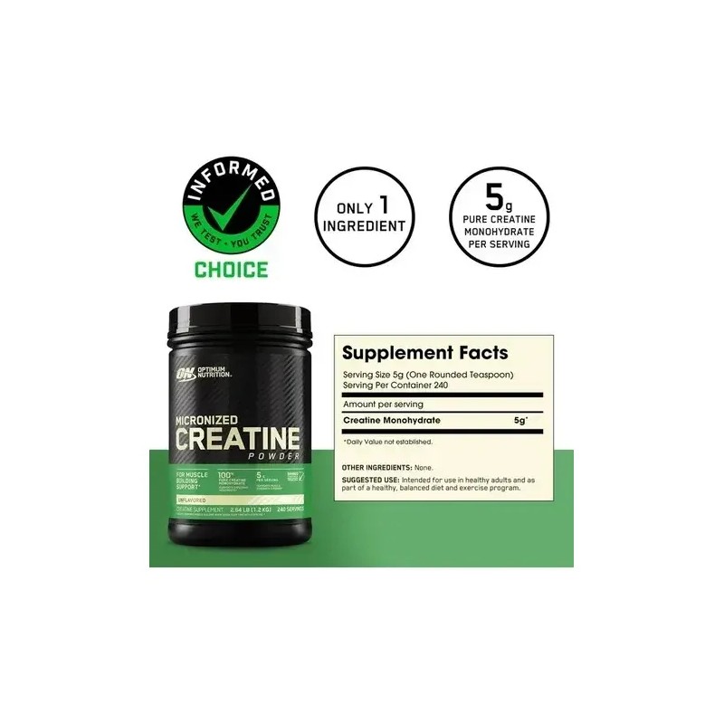 Creatina Monohidratada Optimun Nutrition Creatine Powder 1200 240 Servs Sabor