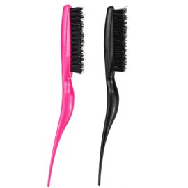 2 Pcs Hair Brush Slick Back Brush Bristle Hair Brush Teasing Hair Brush Back Slicking Combing Brushes for Women for Scalp Massage,Straight or Curly Hair,Black & Rose Red