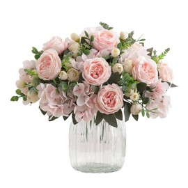Karoro 4 Bunches Artificial Flowers Pink Peonies for Decoration Silk Flowers Fake Roses Arrangements Plastic Table Centerpiece Faux Flores for Home Vase Living Room Decor