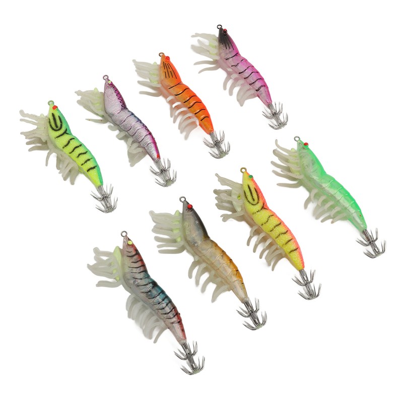 8pcs Shrimp Lures Luminous Silicone Realistic with Sound Beads Shrimp