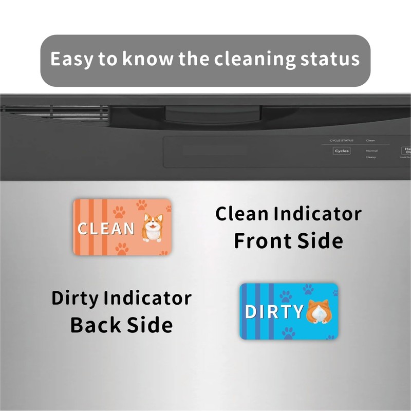 2Pcs Dishwasher Magnet Funny Corgi Dog Butt Clean Dirty Sign