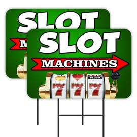 Vista Products Slot Machines - Casino Poker 2 Pack Double-Sided Yard Signs 16" x 24" with Metal Stakes (Made in Texas)
