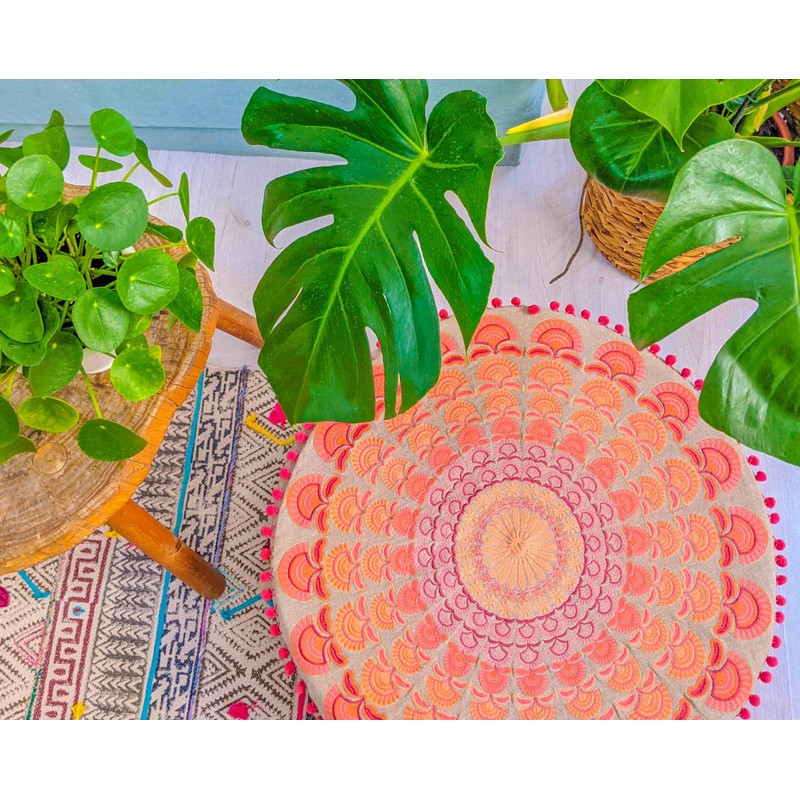 Mandala Life ART Floor Cushion Large with Ponpon Boho Chic