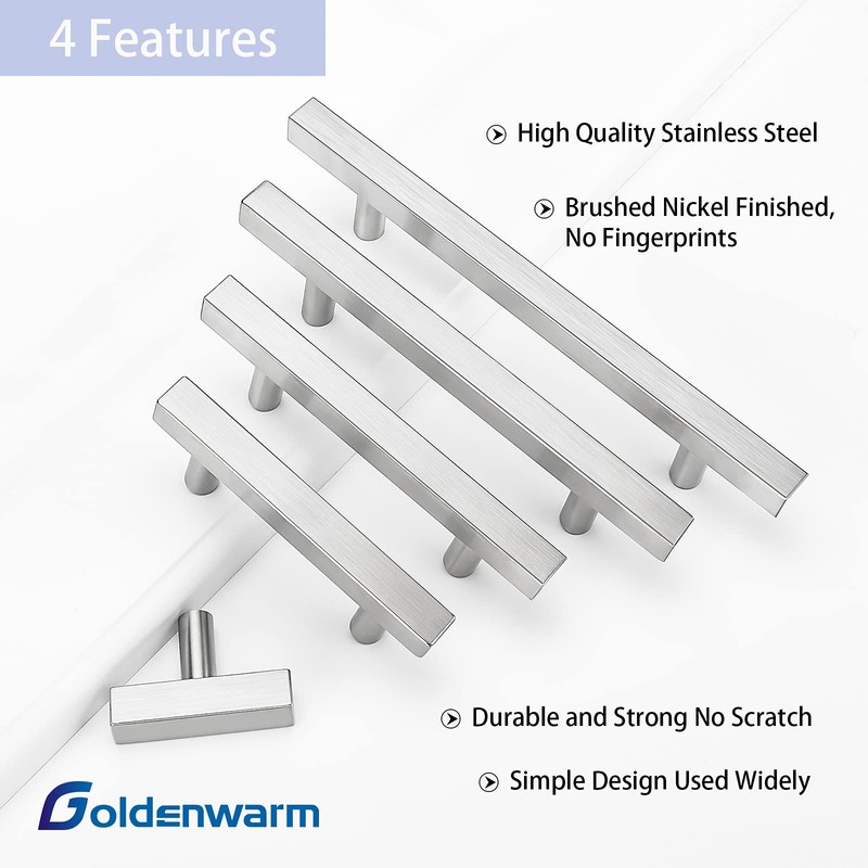 goldenwarm Pack of 5 Brushed Nickel Cabinet Pulls Kitchen Cabinet