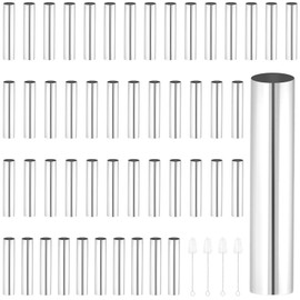 SEHOI 50 PCS Small Cannoli Tubes Molds, 5 Inch Stainless Steel Cannoli Shells Tubes, Non Stick Cannoli Tubes with 4 Cleaning Brushes, Cone Cream Horn Roll Tubes for Baking Croissant Pastry