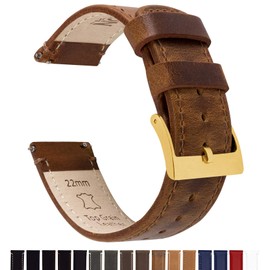 BARTON WATCH BANDS 24mm Weathered Brown Quick Release Leather Gold Buckle Watch Band Strap